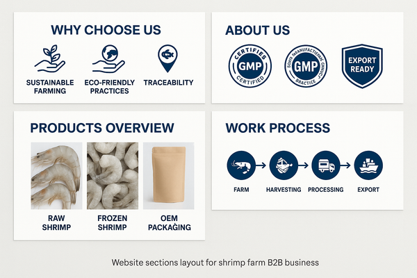 Website sections layout with certifications and process